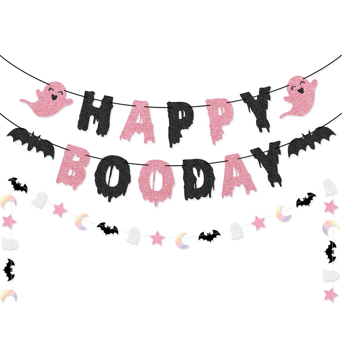 Amazon.com: Pink Black Happy Boo Day Banner Garland for Pink and ...